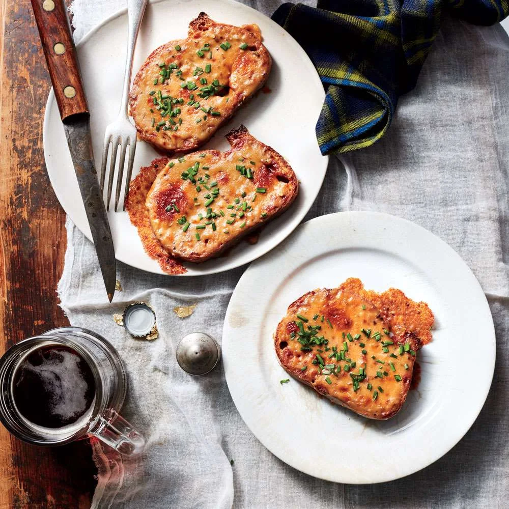 Welsh rarebit - grilled cheese sauce on toast (Cardiff, Wales)