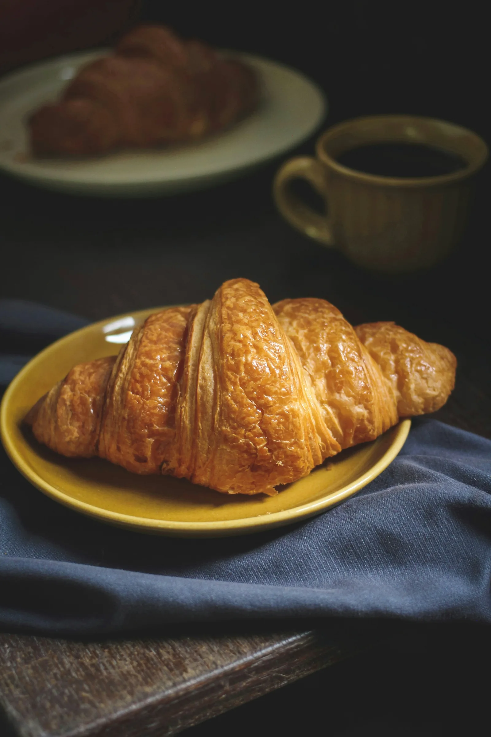 Butter croissant on a white ceramic plate (Paris)
